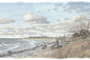 Reproducerad akvarell/giclée - Blåsig vårdag vid Djupvik